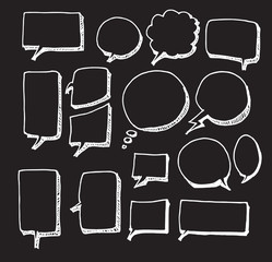 Hand drawn thought and speech bubbles and balloons. Blank empty