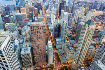 Aerial view of Chicago downtown at sunset