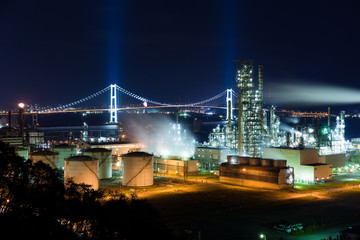 Industrial manufacture in Muroran at night