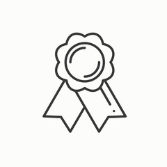 Gold medal award with ribbon. Winner line thin icon. First place leadership champion achievement. 1st place. Vector isolated illustration. Linear flat design. Success symbols. Object. Sign. Badge
