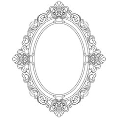 Oval vintage border frame engraving with retro ornament pattern in antique baroque style decorative design. Vector.