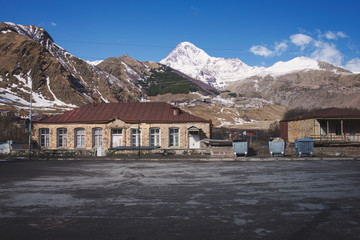 beautiful view from the village to the Mount Kazbek