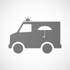 Isolated ambulance with an umbrella