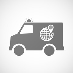 Isolated ambulance with a world globe