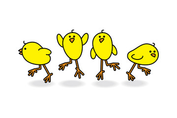 Four Chicks Scattering in a Group