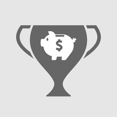 Isolated award cup with a piggy bank