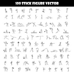 Cartoon icons set of 100 sketch little people stick figure