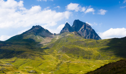 Mountain scenery in sun light. Pyrenees, France