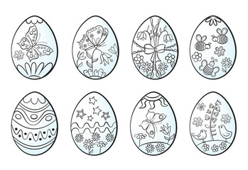 Set of decorative Easter eggs. Coloring page. 
