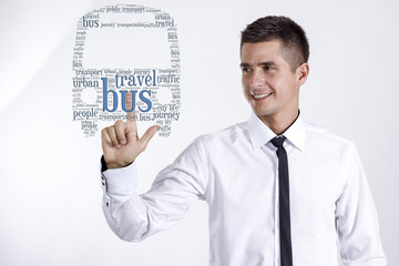 Bus  - Young businessman touching word cloud