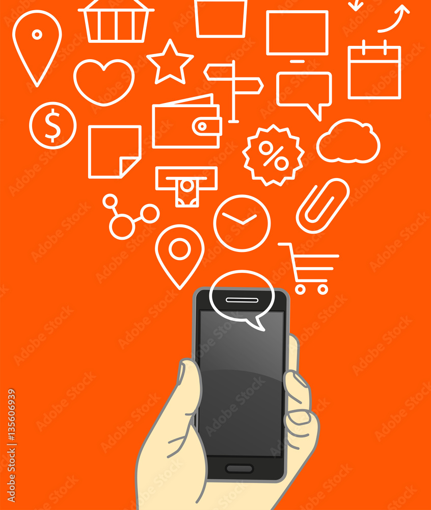 Aufkleber different techno icons flows into the modern gadgets. lineart ve