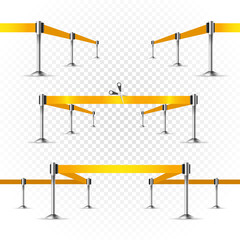Photorealistic bright stage with projectors and yellow ribbon. P