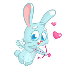 Funny cupid with bow and arrow. Illustration of a Valentine's Day. Vector. Isolated on rose background