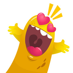 Cartoon yellow blob monster in love. St Valentines vector illustration of excited loving monster © drawkman
