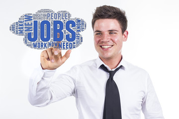Jobs - Young businessman touching word cloud