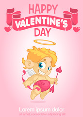 Poster with funny cupid cartoon character. Vector illustration
