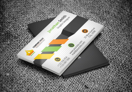 Business Card Layout with Diagonal Ribbon Element 