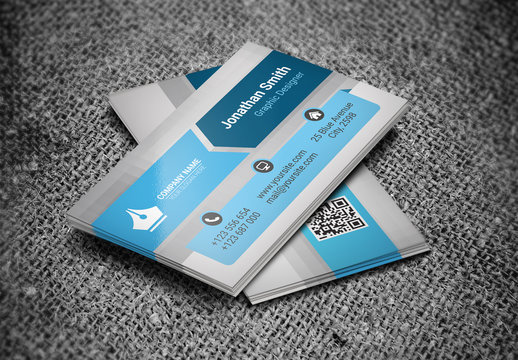 Business Card Layout with Blue Arrow Element 