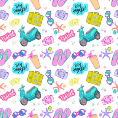 Seamless pattern travel elements in patch style.