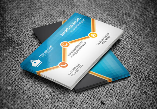 Business Card Layout with Orange Zigzag Element 