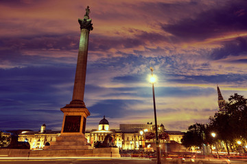 London Trafalgar Square sunset Nelson column