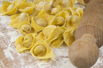 flouring tortellini ready to cook in the broth