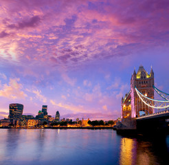 London Tower Bridge sunset on Thames river