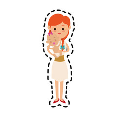 mother holding a baby cartoon icon over white background. colorful design. vector illustration