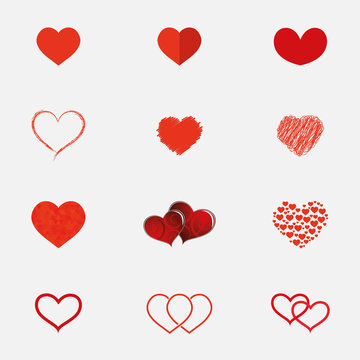 Set of hearts icons in different styles