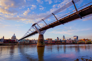 Fototapeta na wymiar London Millennium bridge skyline UK