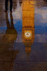 Fototapeta na wymiar Big Ben Clock Tower puddle reflection London