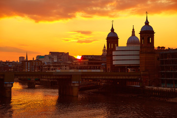 London sunset at Thames with St Paul Pauls
