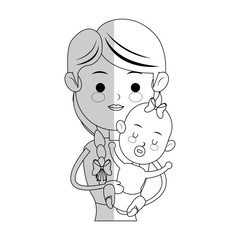 woman holding a baby over white background. vector illustration