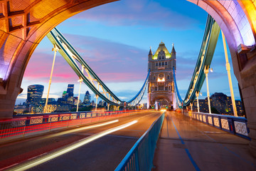 Plakat London Tower Bridge sunset on Thames river