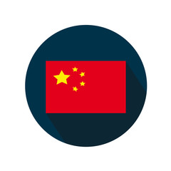 Flag of China with long shadow. Round icon on a white background