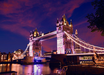 Plakat London Tower Bridge sunset on Thames river