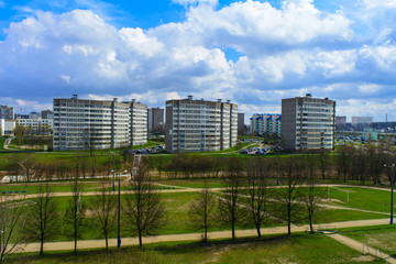 The sleeping area in the city, robin, ring road, the city of Minsk, Belarus, April, spring day,