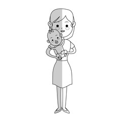 woman holding a baby over white background. vector illustration