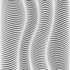 Abstract vector background striped waves. Black and white 3D seamless wave pattern