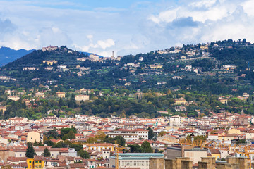 Fototapeta na wymiar neighborhood of Florence city on green hill