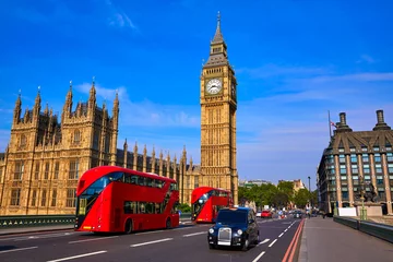 Fotobehang Londen Big Ben-klokkentoren en London Bus