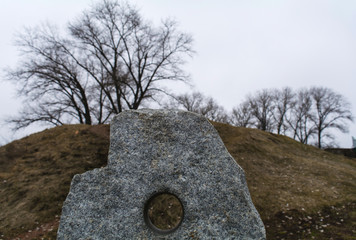 Borisov stone in Polotsk, Belarus, March, 2015, spring,