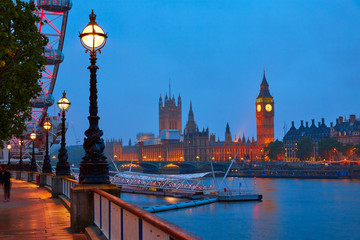 London sunset skyline Bigben and Thames - obrazy, fototapety, plakaty