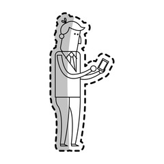 man using a smartphone cartoon icon over white background. vector illustration