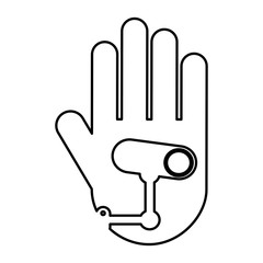 hand human with cctv camera silhouette icon vector illustration design