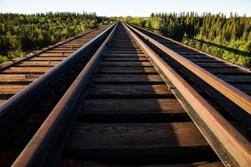 Fototapeta premium Looking across the abandoned Pouce Coupe railroad trestle