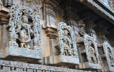 Statues on the walls of Hindu temple