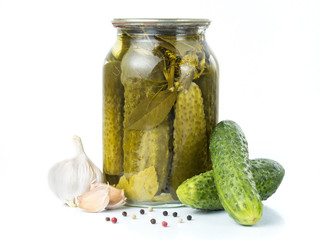 Pickles in glass jar isolated on white - Powered by Adobe