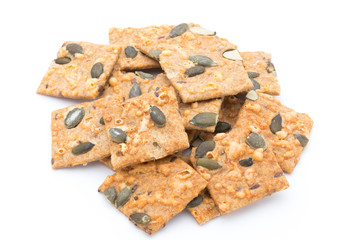crispbread stack isolated on white background.
