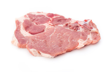 Fresh raw beef steak isolated on white background, top view.